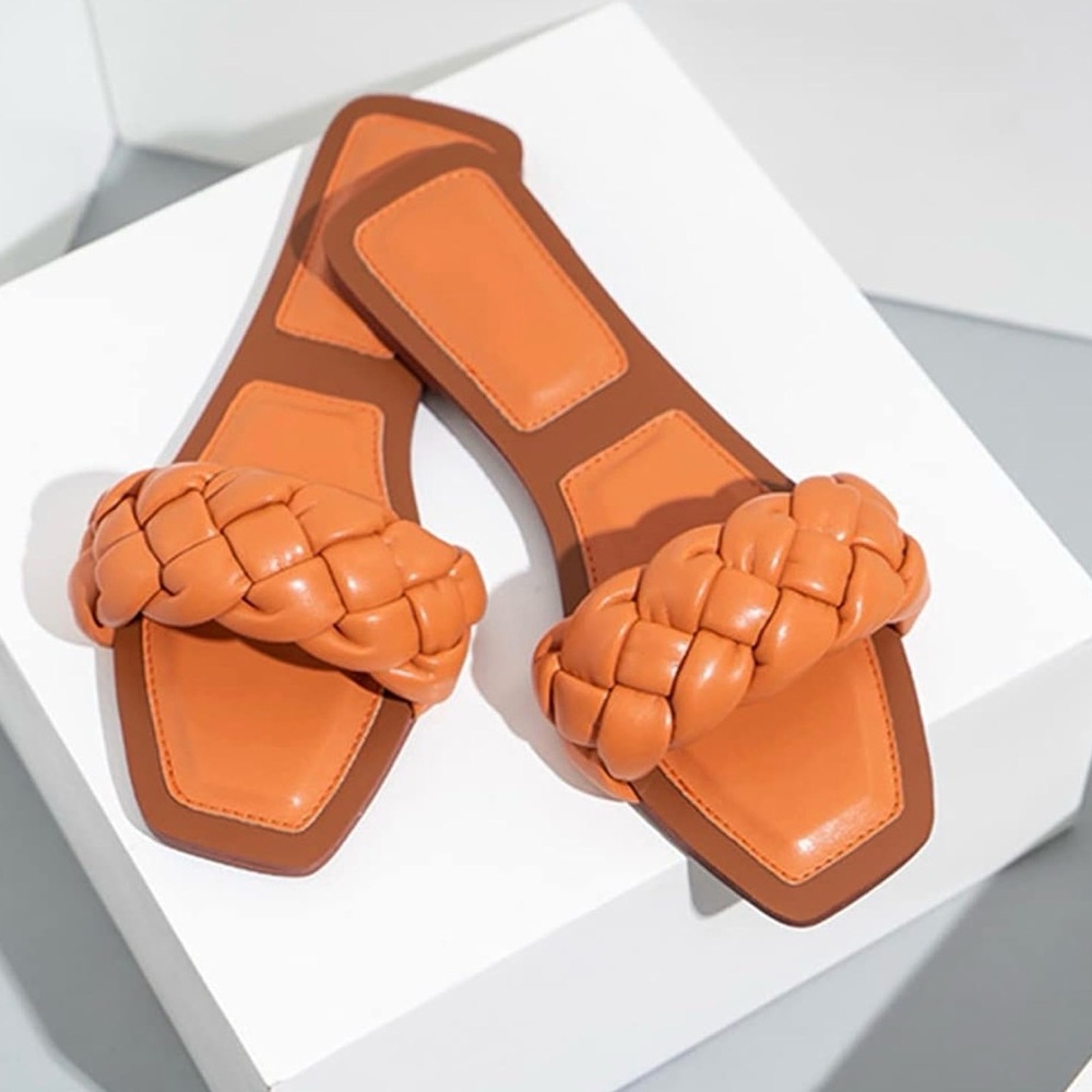 Juliet Holy Women's Braided Slide Sandals in Orange